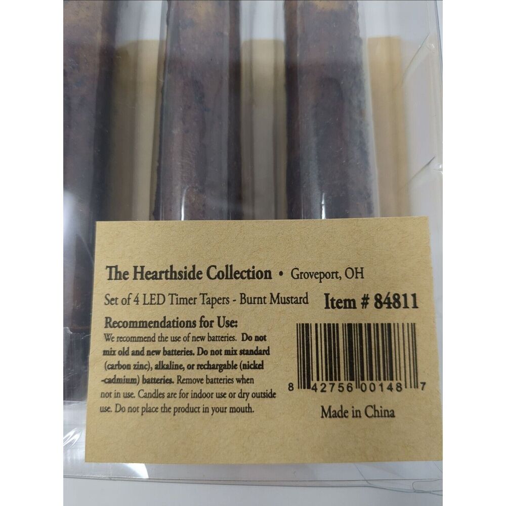 LED Burnt Mustard Battery Operated TIMER Taper 6 inch Candles Boxed Set of 4 - Picture 6 of 6